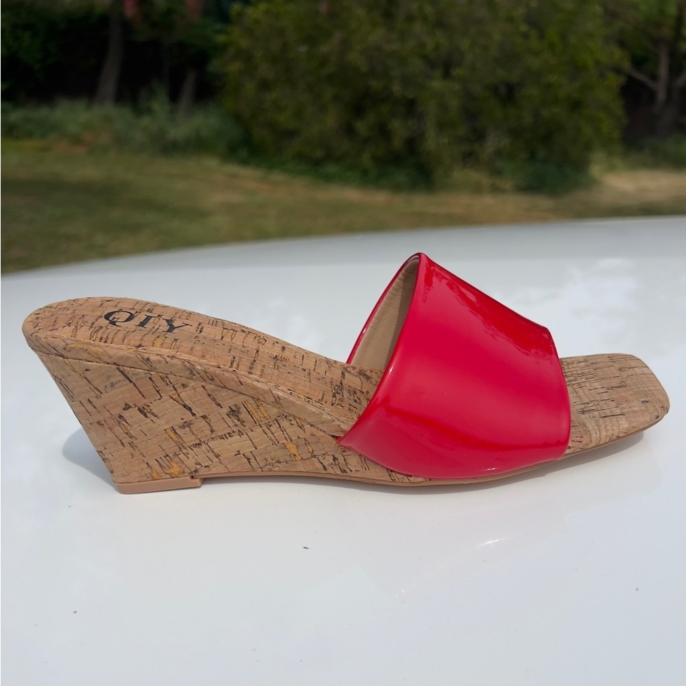 Glossy Red Patent Cork Wedge Slide - Women - Picture 6 of 8